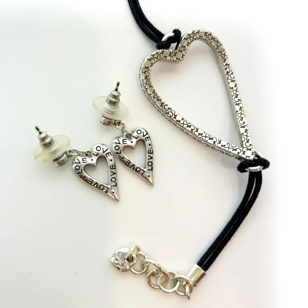 Brighton Starry Night Uber Heart Crystal Black Cord Bracklet & Earring Set